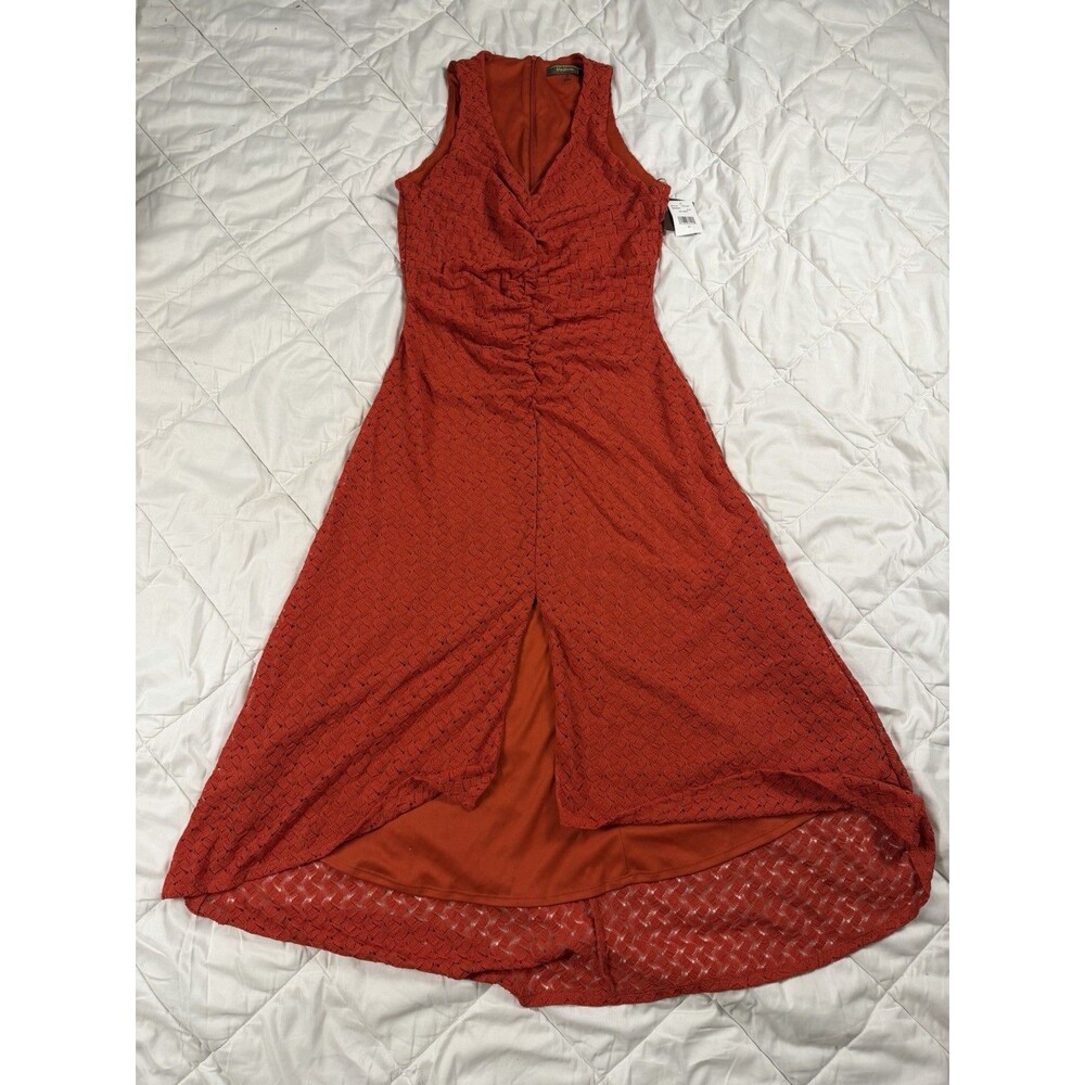Melonie Rust Lace Maxi Dress Ruched Sleeveless V-Neck Women's Size 10